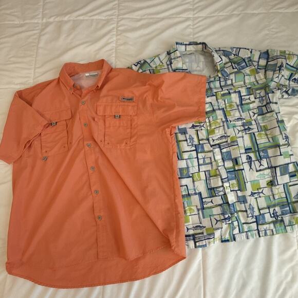 Lot of 2 Columbia Mens PFG Vented Fishing Button Up Short Sleeve Shirts Size L - Picture 1 of 16